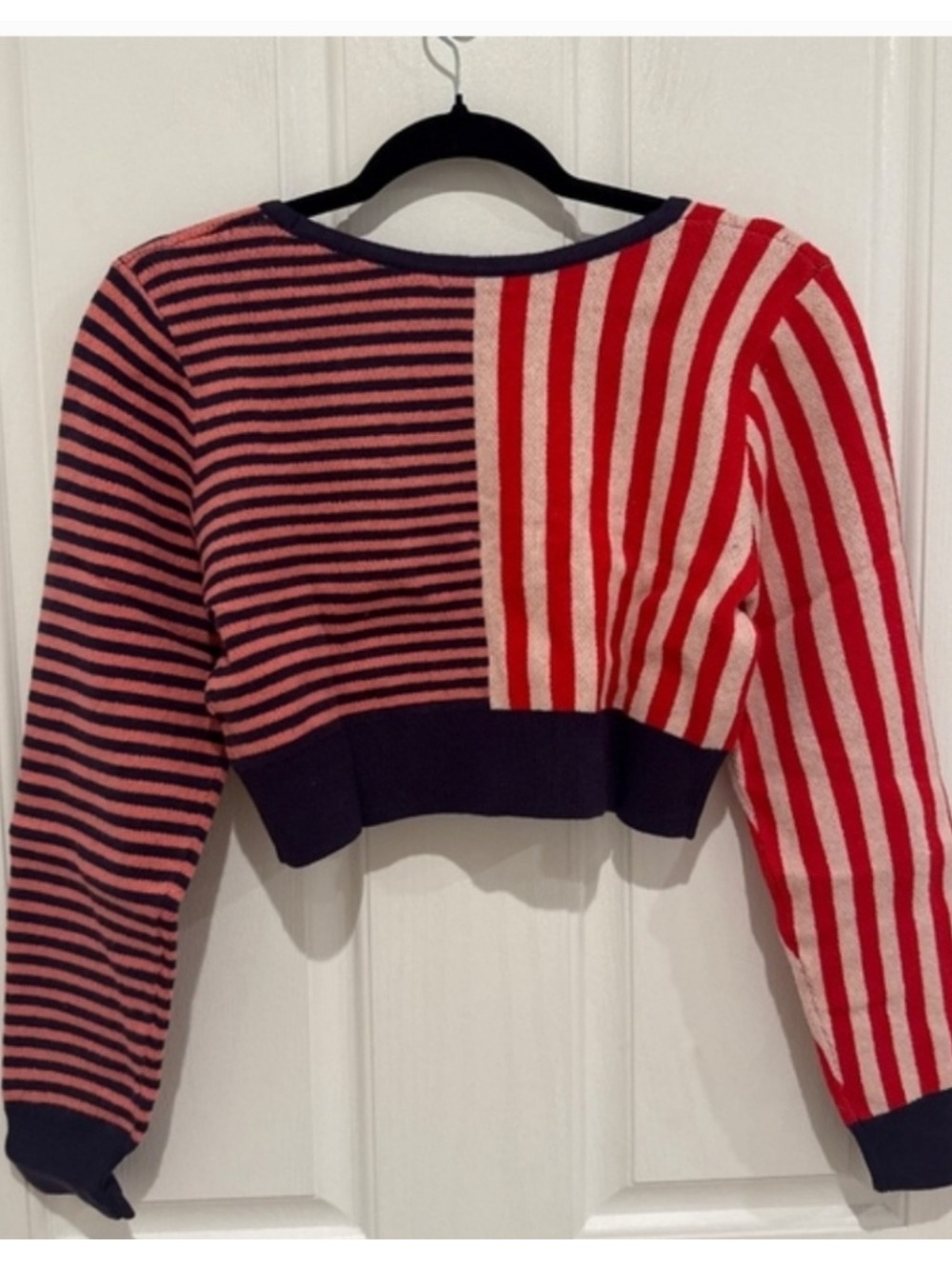 wild fable Red & Navy Mixed-Stripe Cropped Cardigan - Picture 3 of 3